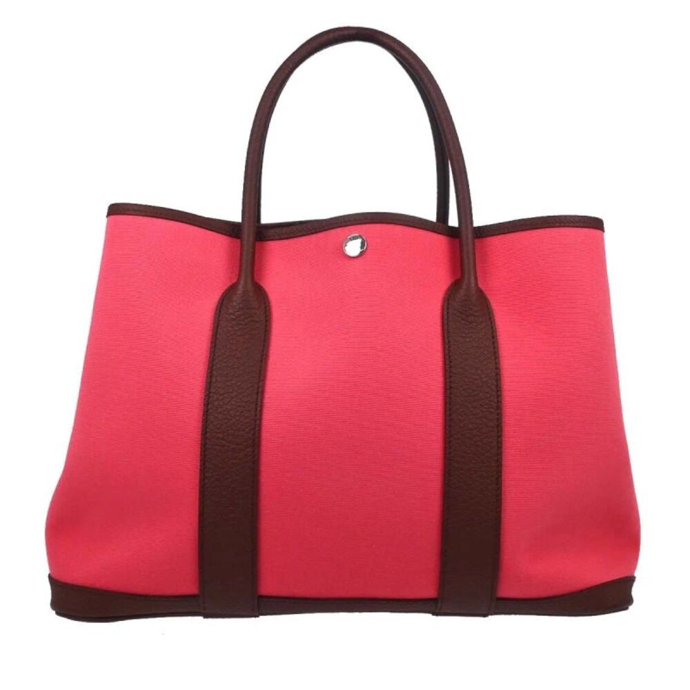 Hermes Garden Party Toile And Leather Pink Canvas Handbag